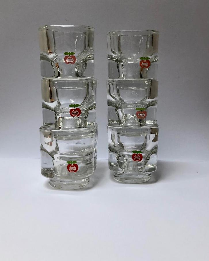 6x Gulf appel glasje, Verzamelen, Glas en Drinkglazen, Ophalen