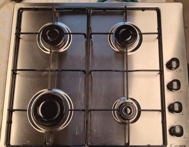 Candy Inox inbouw gaskookplaat Butaan/propaan, Elektronische apparatuur, Kookplaten, Gebruikt, Inbouw, Gas, 4 kookzones, Ophalen