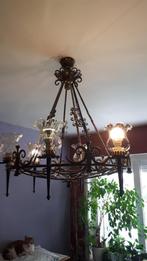 Luster ferforgé  met glazen globes, Ophalen, Zo goed als nieuw