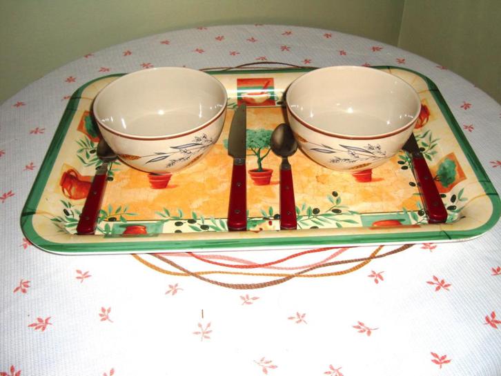 Nieuwe Tête à Tête met dienbord & bestek - perfecte staat, Antiek en Kunst, Antiek | Keramiek en Aardewerk, Ophalen of Verzenden