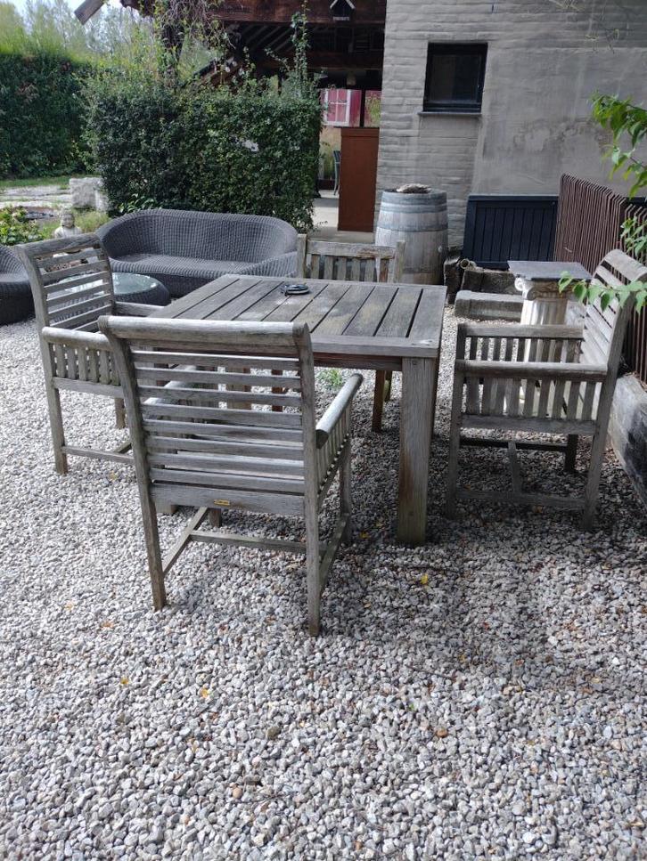 hardhouten tuinset met 4 stoelen, Tuin en Terras, Tuinsets en Loungesets, Gebruikt, Tuinset, Hardhout, 4 zitplaatsen, Eettafel