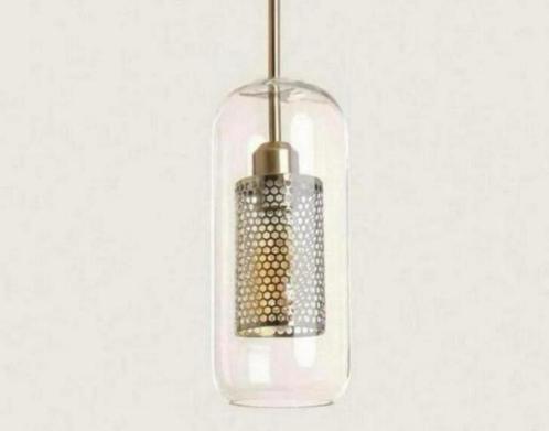 LED hanglamp Julieta Lungo industrieel goud + glas lantaarn, Huis en Inrichting, Lampen | Hanglampen, Ophalen of Verzenden