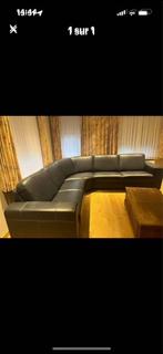 Blauwe Leren Bank, Huis en Inrichting, Ophalen, Zo goed als nieuw