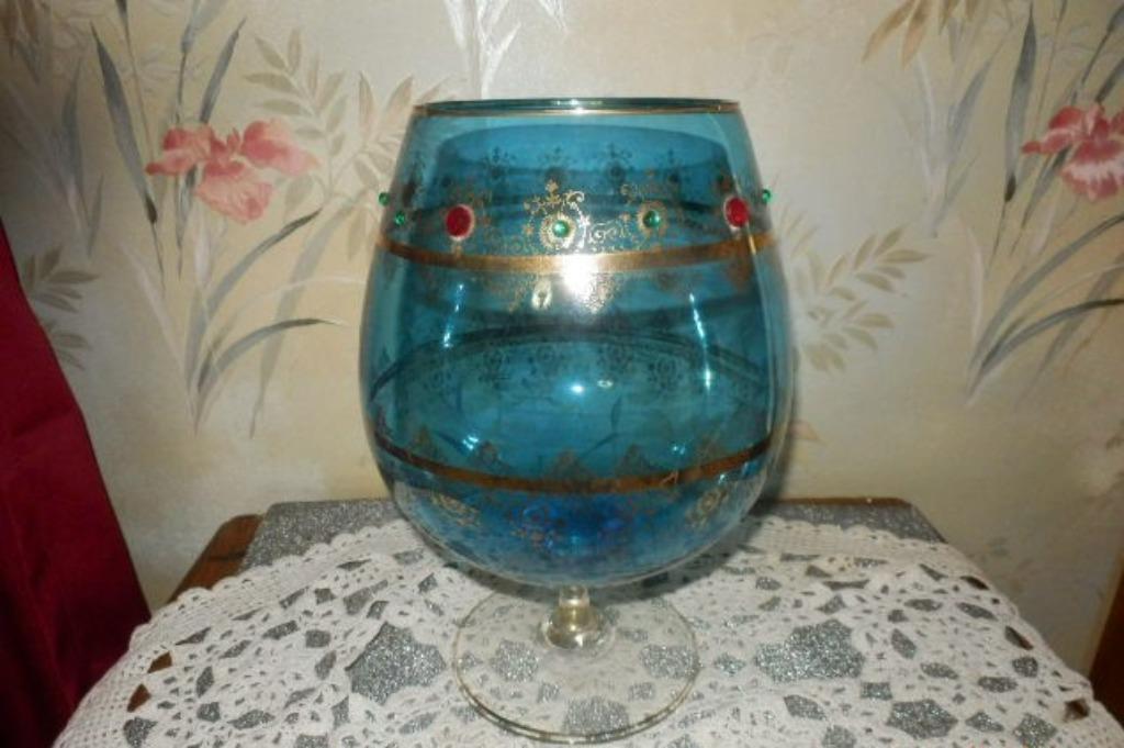 (57) -vase bleu perlé, Moins de 50 cm, Enlèvement ou Envoi, Comme neuf, Verre