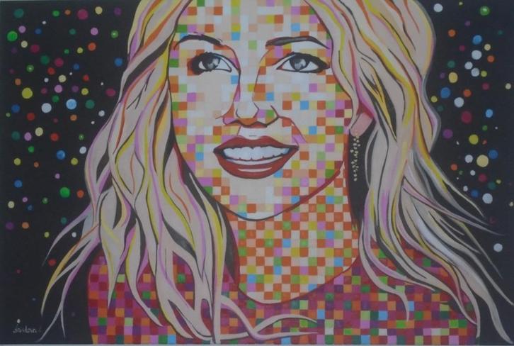 groot olieschilderij Mozaik woman popart (120x80), Antiek en Kunst, Kunst | Schilderijen | Modern, Ophalen of Verzenden