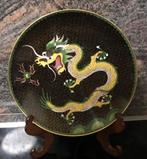Cloisonné koperen bord draak vlammende parel Qing-Dynastie, Antiek en Kunst, Ophalen of Verzenden