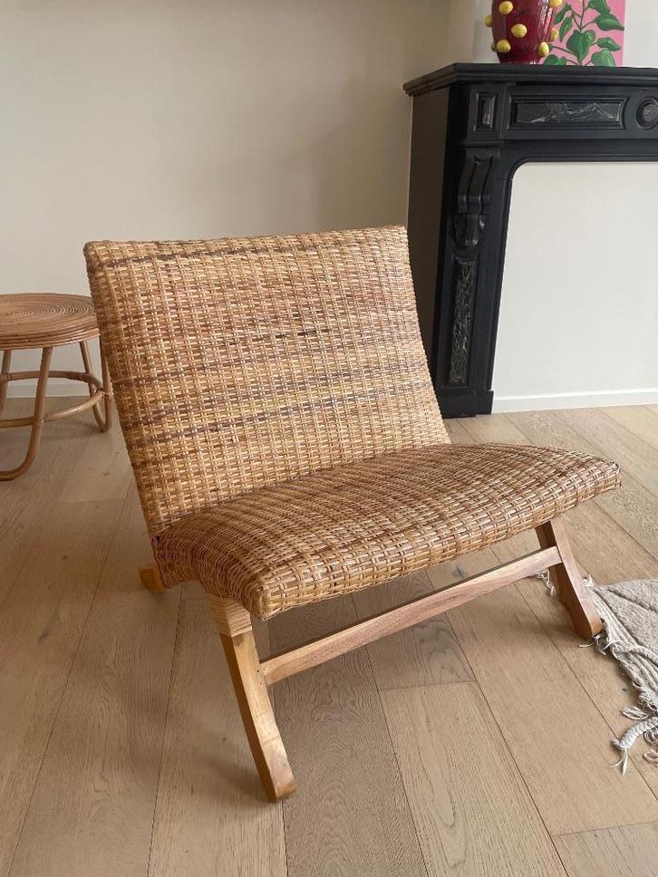 Bali lounge chair, Huis en Inrichting, Fauteuils, Gebruikt, Hout, Riet of Rotan, 50 tot 75 cm, 75 tot 100 cm, Ophalen