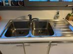 Dubbele spoelbak (inox) met Grohe kraan, Ophalen, Gebruikt