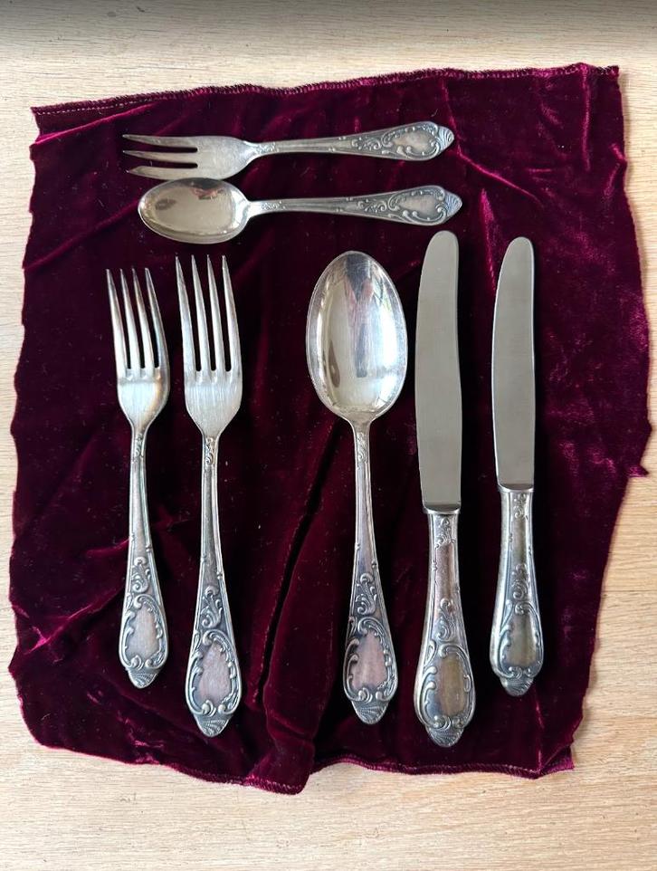 Verzilverde 12-persoons bestekset Solingen Silber100 (84 st), Antiek en Kunst, Antiek | Bestek, Ophalen