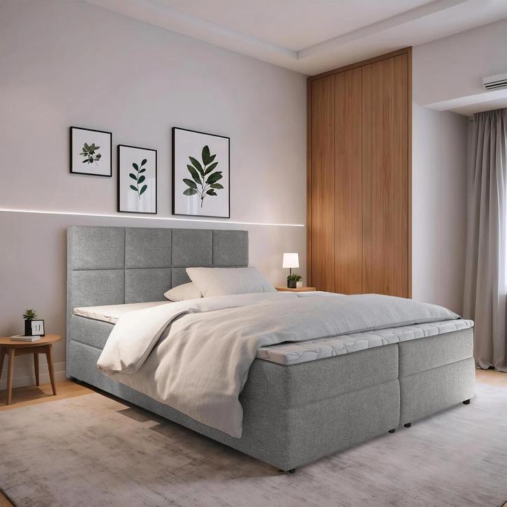OP=OP Vaste Boxspring Levi 180 x 200 Grijs, Huis en Inrichting, Slaapkamer | Bedden, Tweepersoons, 180 cm, 200 cm, Hout, Zwart