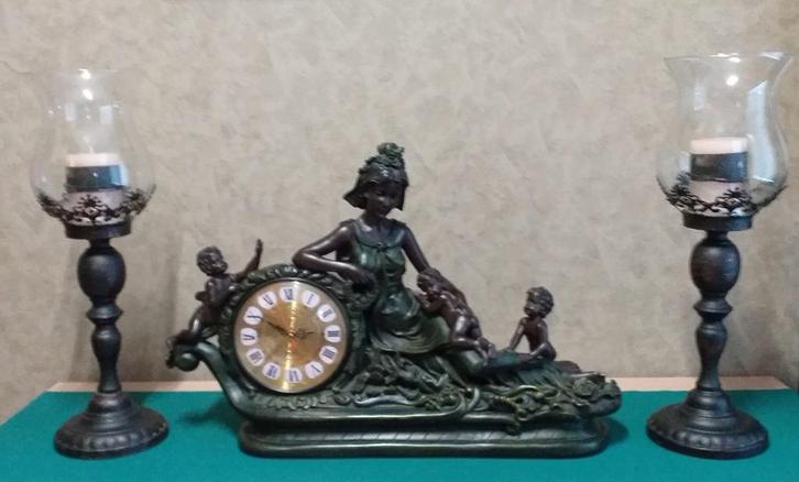 zware schouwgarnituur+2kandelaars, Antiek en Kunst, Antiek | Klokken, Ophalen