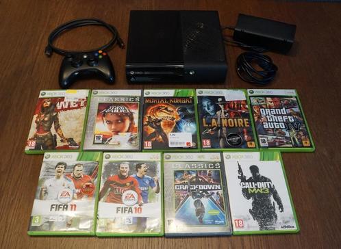 Microsoft XBOX 360 E 250GB console + 9 games, Games en Spelcomputers, Spelcomputers | Xbox 360, Gebruikt, 250 GB, 360 E, Met 1 controller