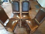 4 antieke lederen kasteelstoelen van massief eik, Antiek en Kunst, Ophalen