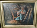 Tableau Huile sur Toile - Le Mineur au Repos - Signé, Antiquités & Art, Enlèvement ou Envoi