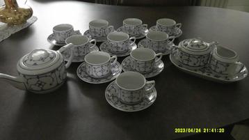 10 kop en schotels, roomstel, theepot, Jager saks blauw., Service complet, Enlèvement ou Envoi, Poterie, Comme neuf