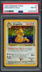 Dragonite Holo PSA 8 - 4/62 - Fossil 1999, Verzenden, Zo goed als nieuw, Losse kaart, Foil