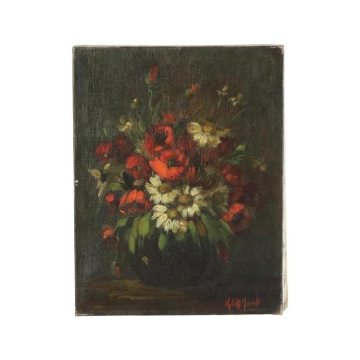 Bloemen Stilleven Schilderij Olie op Doek Amateur Gesigneerd, Antiek en Kunst, Kunst | Schilderijen | Klassiek, Ophalen of Verzenden