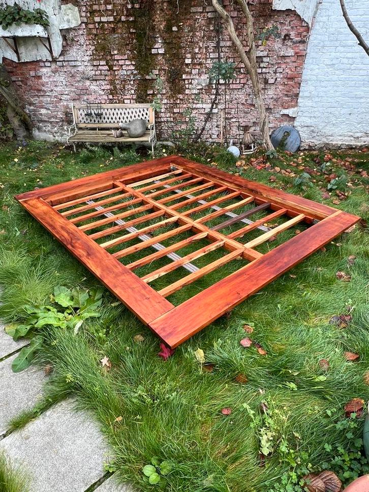 Lit japonais en palissandre massif, Huis en Inrichting, Slaapkamer | Bedden, Zo goed als nieuw, Twijfelaar, Overige maten, Overige maten