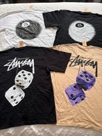 Stüssy T-shirts zwart, wit, beige, Fuzzy Dice/8Ball maat M, Maat 48/50 (M), Wit, Stussy, Nieuw