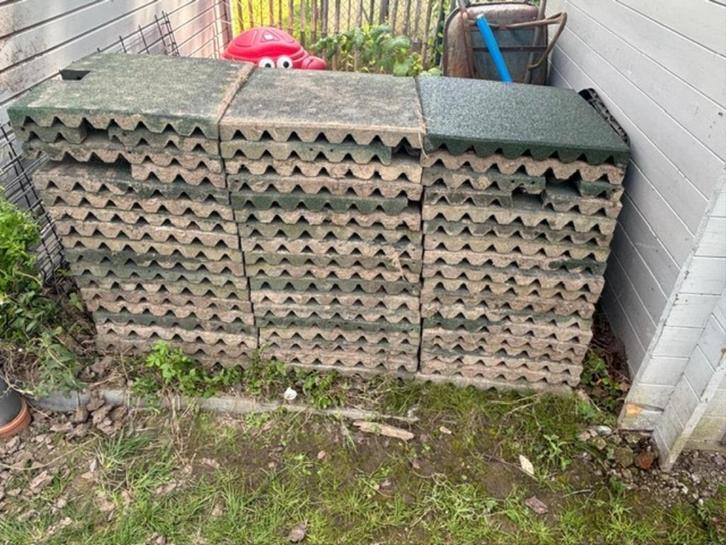 40 groene rubberen speeltegels (extra dik), Tuin en Terras, Tegels en Klinkers, Gebruikt, Overige typen, Rubber, 10 m² of meer