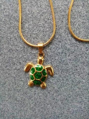 nieuw kettinghanger groen goudkleur schildpad (S'Steel) 2 cm beschikbaar voor biedingen