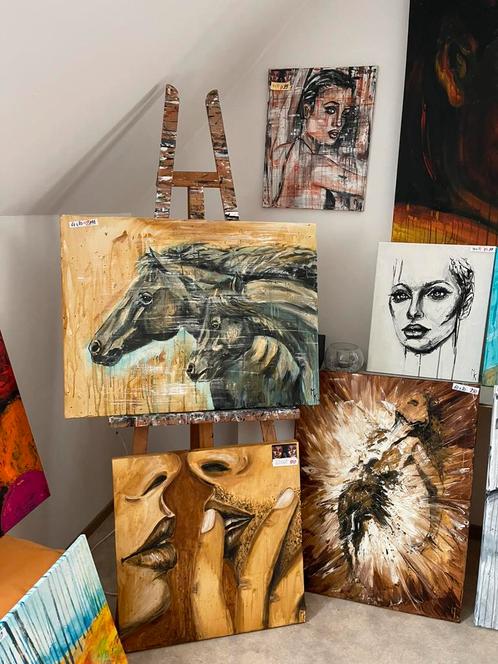 Vrij groot schilderij paarden Mk Art, Antiek en Kunst, Kunst | Schilderijen | Modern, Ophalen