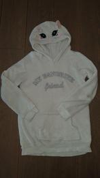 Witte hoodie met poes op kap maat 134 / 140 ZGAN, Enlèvement ou Envoi, Comme neuf, Garçon ou Fille, Pull ou Veste
