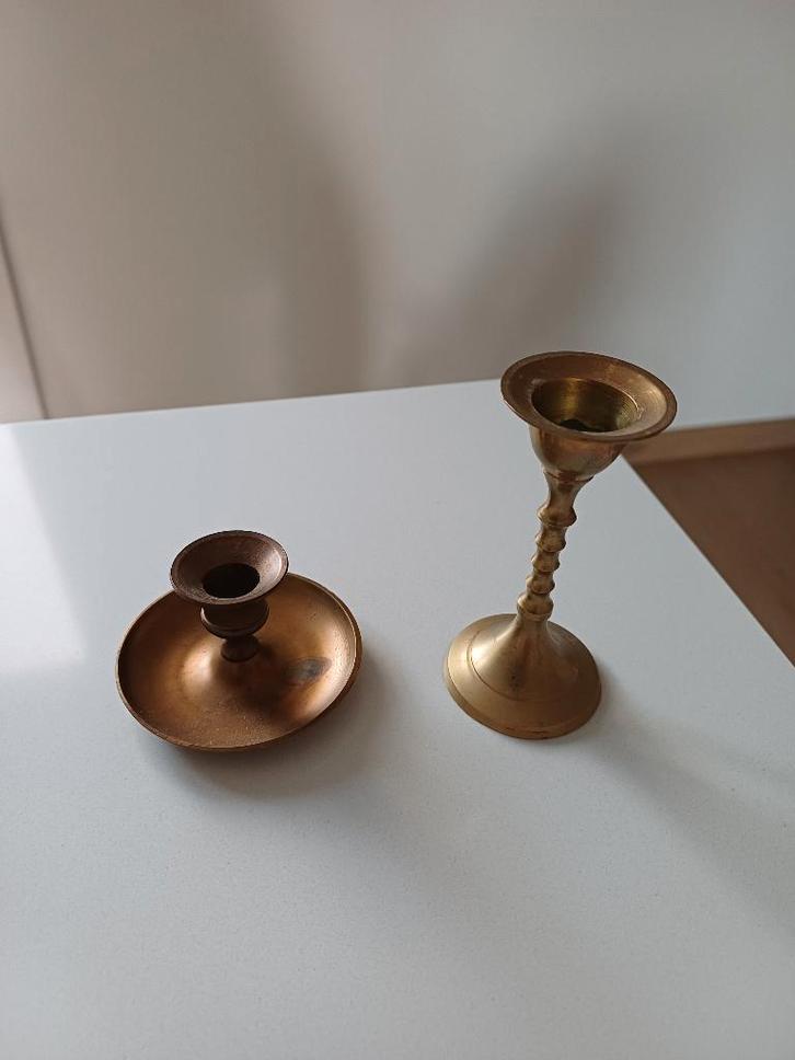 Vintage kleine messing kandelaars, Antiek en Kunst, Antiek | Kandelaars, Overige materialen, Ophalen of Verzenden