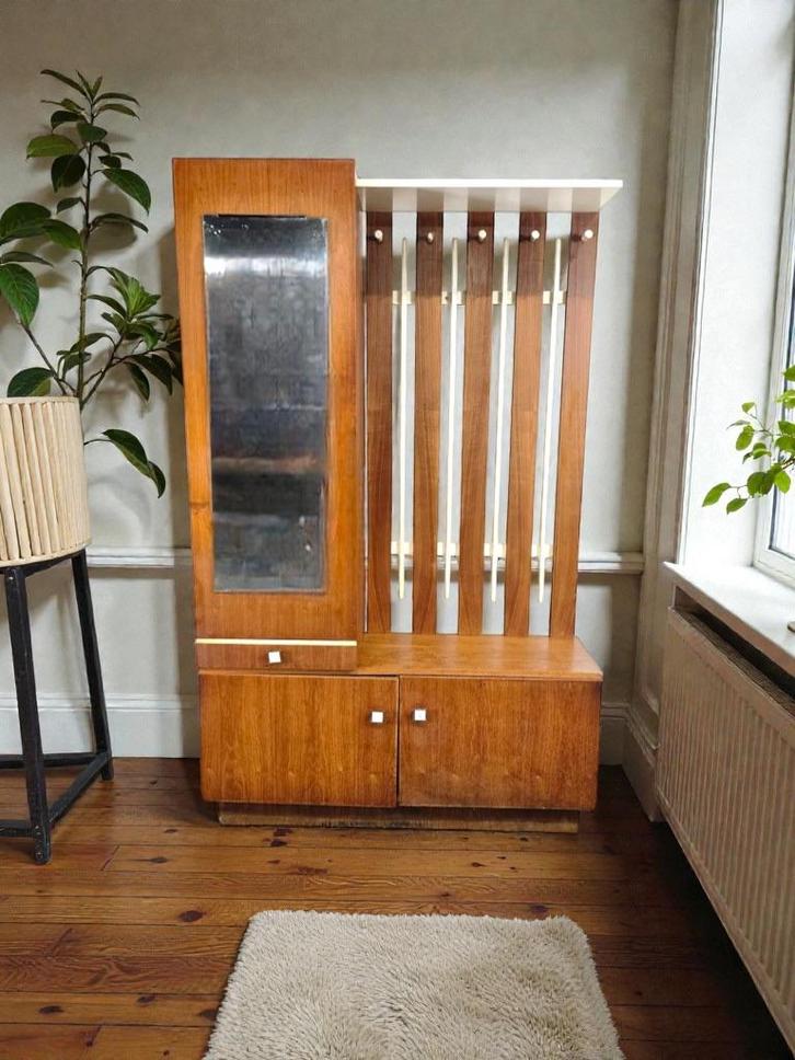 vintage hoge staankapstok / vloerkapstok met spiegel  & kast, Antiek en Kunst, Curiosa en Brocante, Ophalen of Verzenden