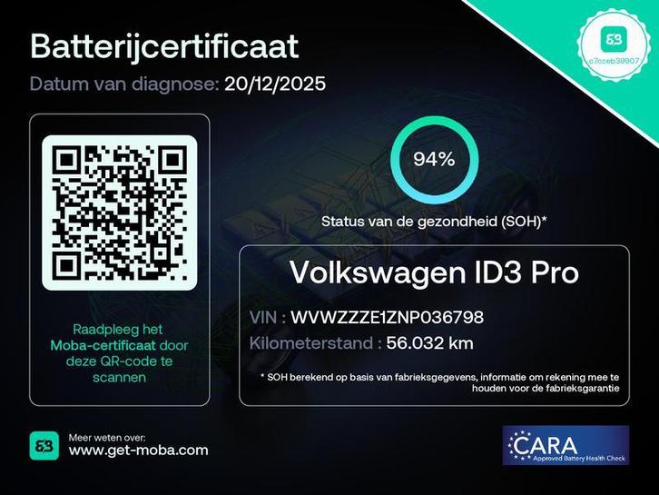 Volkswagen ID.3 ID.3 58 kWh Pro, Autos, Volkswagen, Autres modèles, ABS, Airbags, Air conditionné, Cruise Control, Vitres électriques