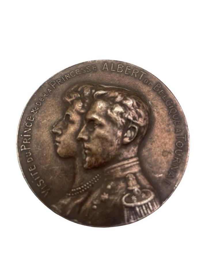 Bronzen medaille 1905 — Prins Albert en prinses Elizabeth, Postzegels en Munten, Penningen en Medailles, Brons, Ophalen of Verzenden