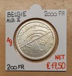 200 FR   2000   ALBERT II     BELGIE     ZILVER    € 17,5, Zilver, Ophalen of Verzenden, Losse munt, Zilver