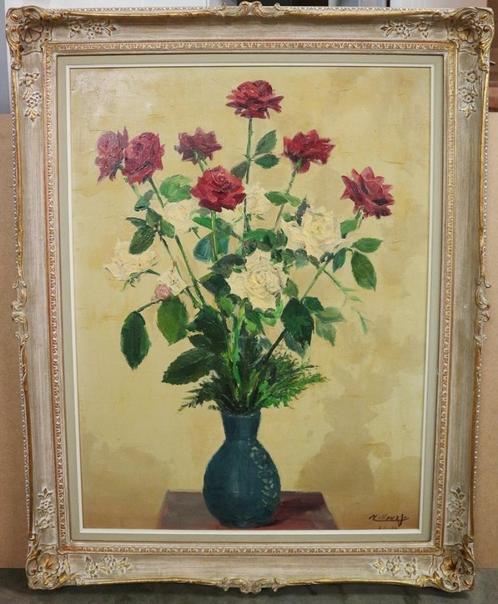 Joseph Tilleux, rode en witte rozen, Antiek en Kunst, Kunst | Schilderijen | Klassiek, Ophalen of Verzenden