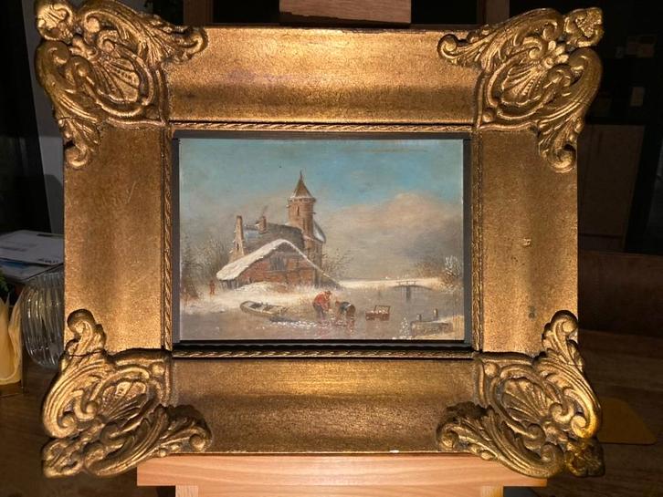 19de eeuws Nederlands winterlandschap op paneel, Antiquités & Art, Art | Peinture | Classique, Enlèvement