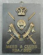 BELGIQUE: PLAQUE COULEUR BRONZE MESS ET CLUBS FBA/BSD, Collections, Envoi, Armée de terre, Emblème ou Badge