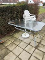 Tuintafel en stoelen parasol voet / parasol, Jardin & Terrasse, Tables de jardin, Enlèvement, Utilisé, Ovale, Aluminium