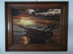 Schilderij van bootje bij zonsondergang., Ophalen of Verzenden