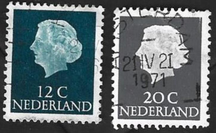 2 Postzegels Nederland 1954 Koningin Juliana 'En profil', Postzegels en Munten, Postzegels | Nederland, Gestempeld, Na 1940, Ophalen of Verzenden