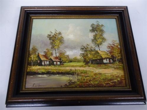 A5580 Schilderij boerderij olieverf op doek door R. Wolters, Huis en Inrichting, Woonaccessoires | Schilderijen, Tekeningen en Foto's