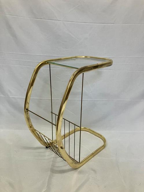 Vintage glazen en messing bijzettafel, Duitsland 1990, Huis en Inrichting, Woonaccessoires | Krantenbakken en Lectuurbakken, Gebruikt