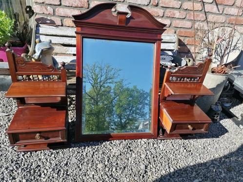 Ancien ensemble "triptyque" miroir cheminée & 2 étagères, Antiquités & Art, Antiquités | Miroirs, Enlèvement ou Envoi