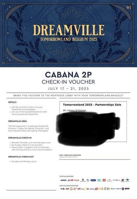 Tomorrowland Montagoe Area full Madness Pass 2x Cabana, Tickets en Kaartjes, Overige Tickets en Kaartjes, Twee personen
