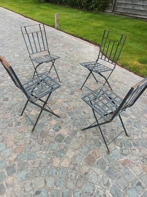 4 vintage ijzeren klapstoelen, Jardin & Terrasse, Chaises de jardin, Comme neuf, Enlèvement