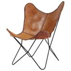 Cognac kleurige vlinderstoel leer, Huis en Inrichting, Stoelen, Ophalen, Gebruikt, Bruin, Leer