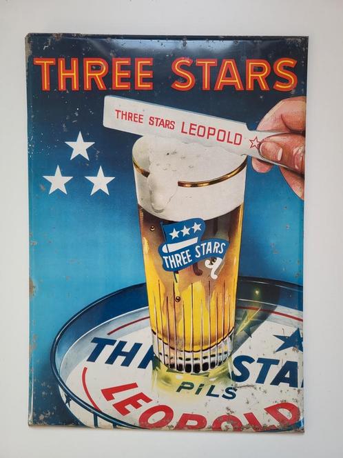 Blikken reclamebord Three Stars Leopold., Verzamelen, Merken en Reclamevoorwerpen, Gebruikt, Reclamebord, Ophalen of Verzenden