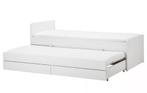 Eenpersoonsbed + opbergruimte + logeerbed, Ophalen, 90 cm, Eenpersoons, Wit