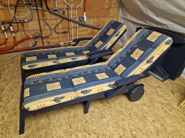 2 ligzetels tuin, Tuin en Terras, Ligbedden, Gebruikt, Plastic, Inklapbaar, Ophalen
