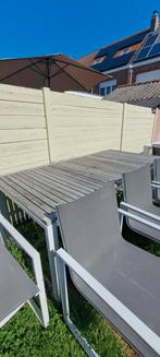 tuintafel met houten blad en tuinstoelen, Ophalen, Gebruikt