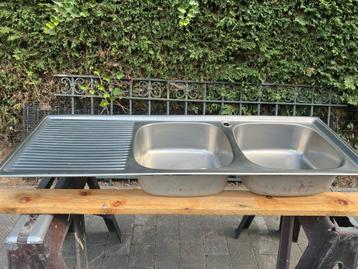 Te koop: Gootsteen – Inox – 123  42 cm – 2 bakken + afdruip beschikbaar voor biedingen