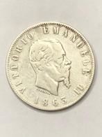 Munt zilver Italië 2 lire Vittorio Emanuele II jaartal 1863, Ophalen of Verzenden, Italië, Losse munt, Zilver